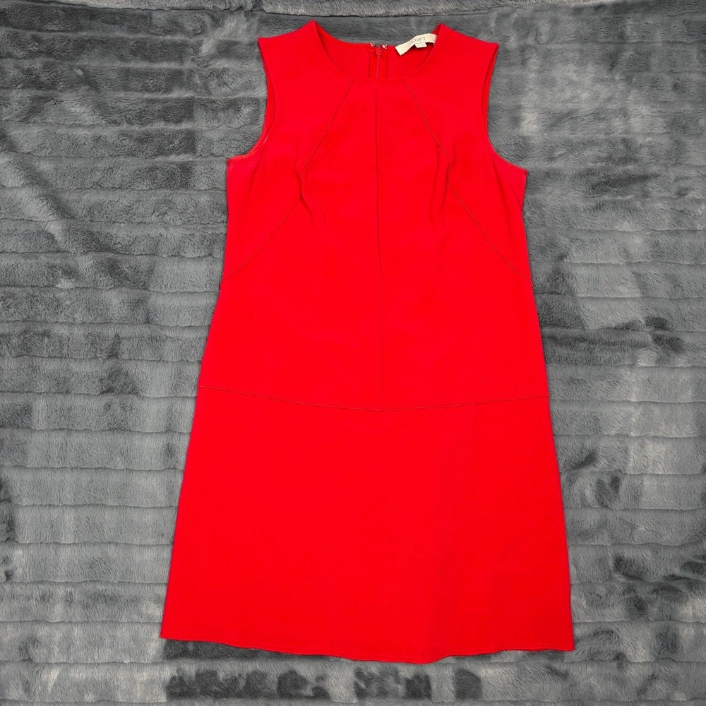Ann Taylor Loft Petites Red Sleeveless Shift Dress Size 2P Seam Detail Career